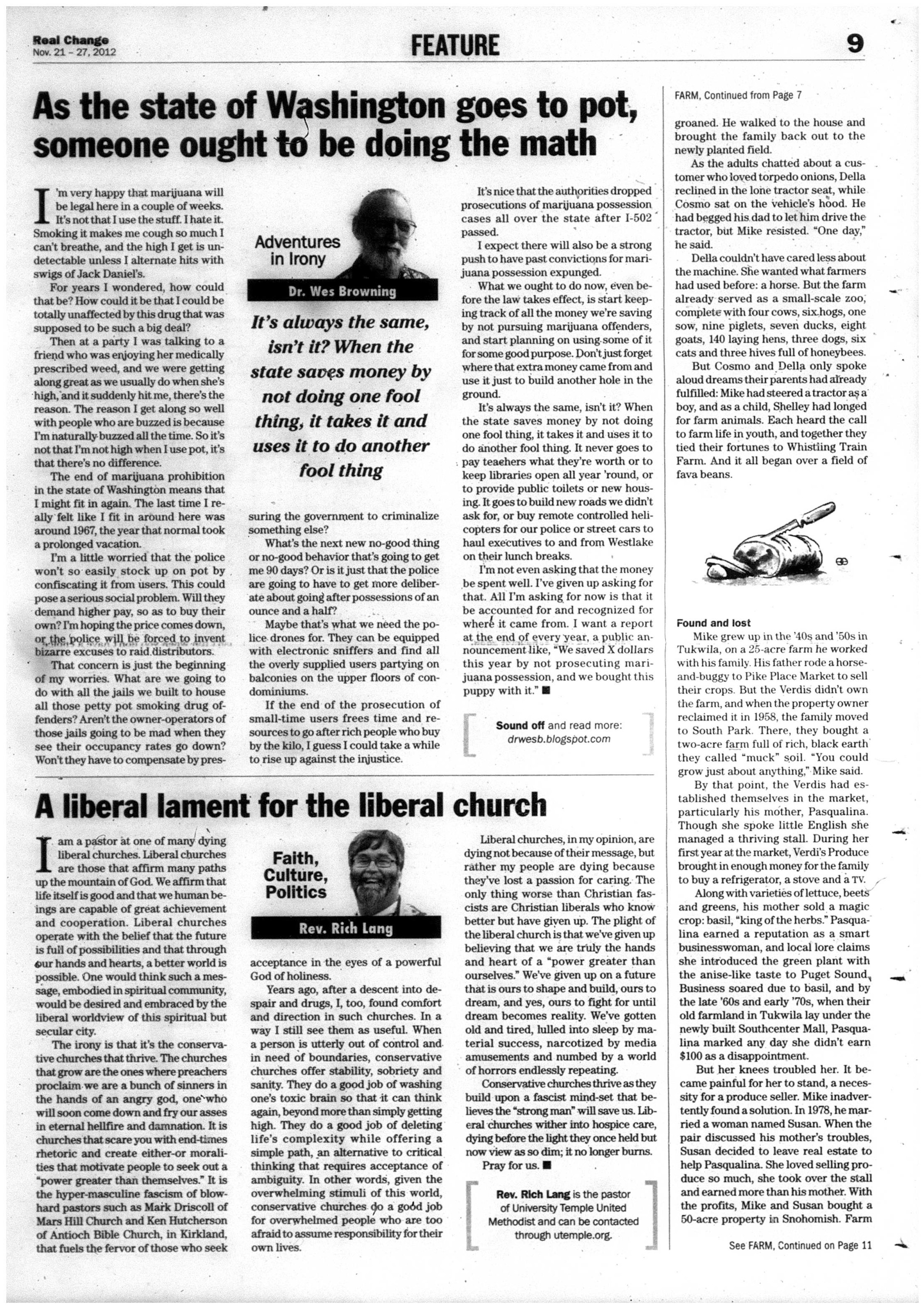 A liberal lament for the liberal church | November 21, 2012 | Real Change
